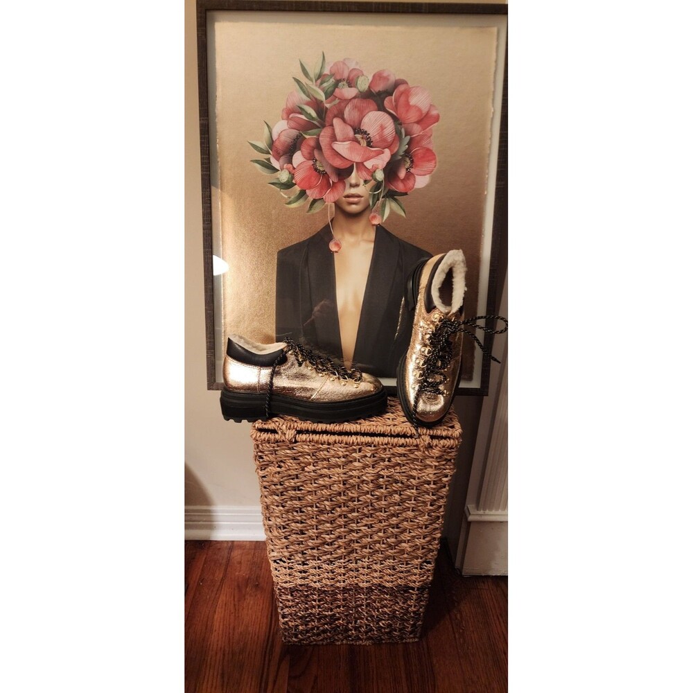 SCHUTZ Gold Sherling Lug Sole Ankle Booties Size 8